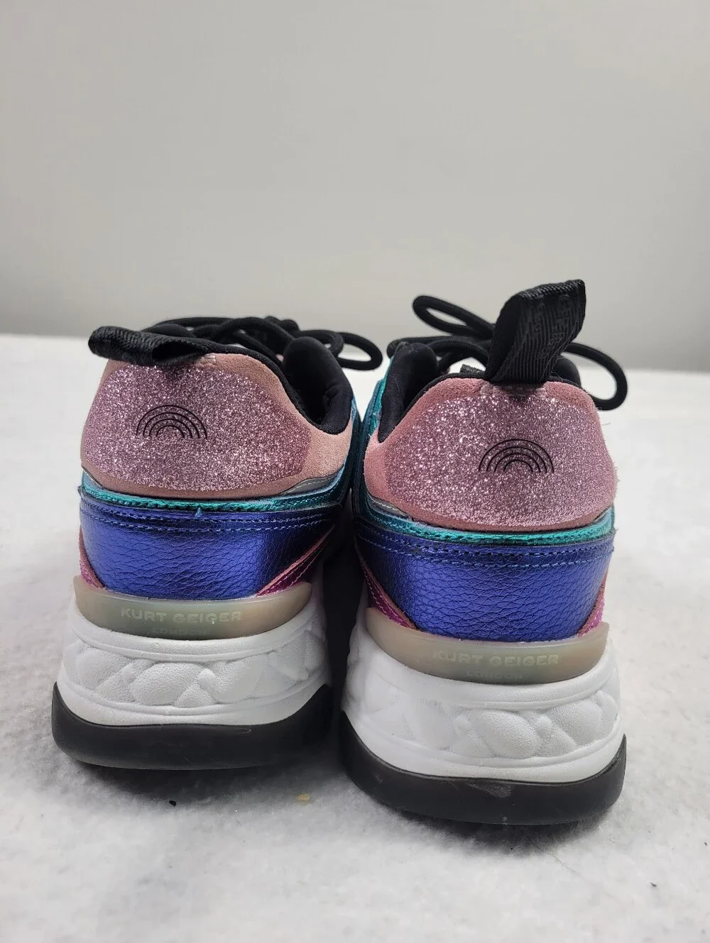 Kurt Geiger London Loaded Metallic Rainbow Platform Sneakers Sz 8